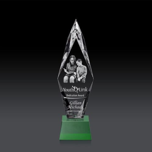 Awards and Plaques - Crystal Trophies - Kendrick on Small Base (3D) Green Crystal Trophy