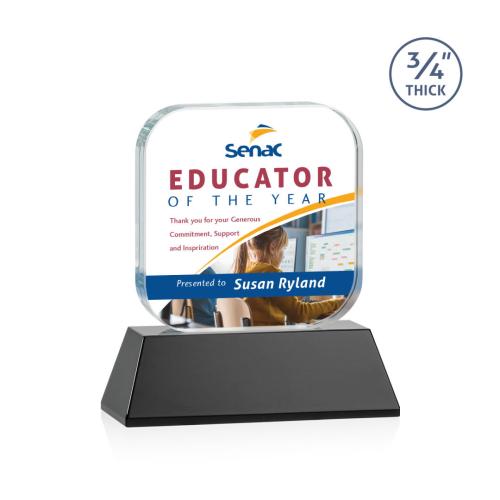 Awards and Plaques - Crystal Trophies - App Full Color on Helton Black Square / Cube Crystal Trophy