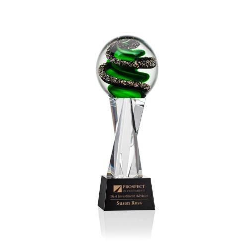 Awards and Plaques - Glass Trophies - Art Glass Trophies - Boykin Globe on Saldana Crystal Base Glass Trophy