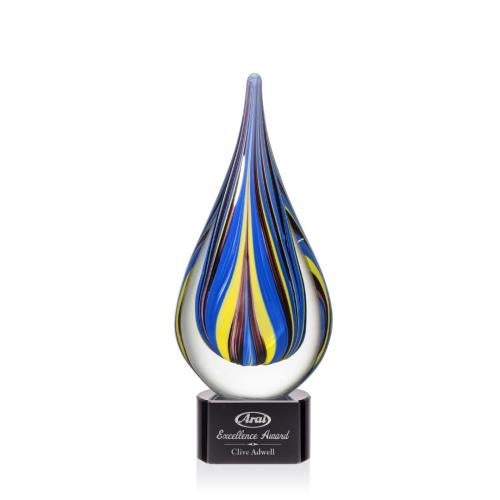 Awards and Plaques - Glass Trophies - Art Glass Trophies - Sharp Black Tear Drop Glass Trophy