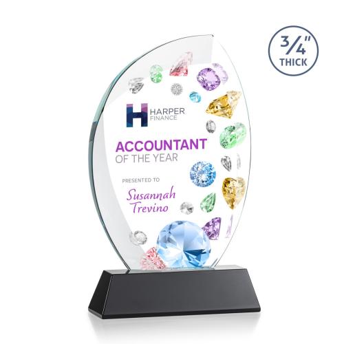 Awards and Plaques - Crystal Trophies - Oakes Full Color on Helton Base Black Flame Crystal Trophy