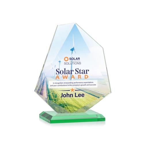 Awards and Plaques - Crystal Trophies - McGhee Full Color Green Unique Crystal Trophy