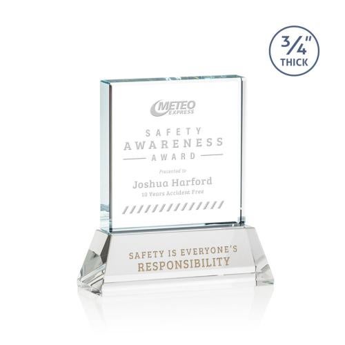 Awards and Plaques - Crystal Trophies - Landers on Helton Clear Square / Cube Crystal Trophy