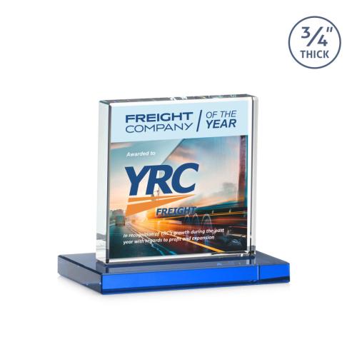 Awards and Plaques - Crystal Trophies - Landers Full Color Sky Blue Square / Cube Crystal Trophy