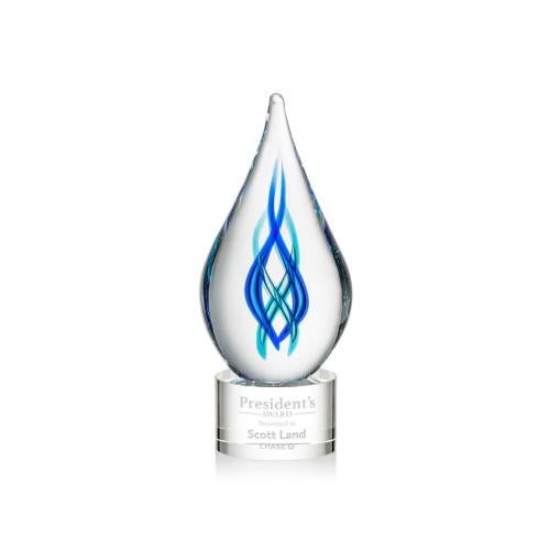 Awards and Plaques - Glass Trophies - Art Glass Trophies - Bauman on Round Base - Clear