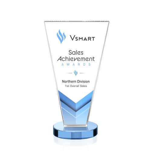 Awards and Plaques - Crystal Trophies - Reeves Full Color Sky Blue Polygon Crystal Trophy