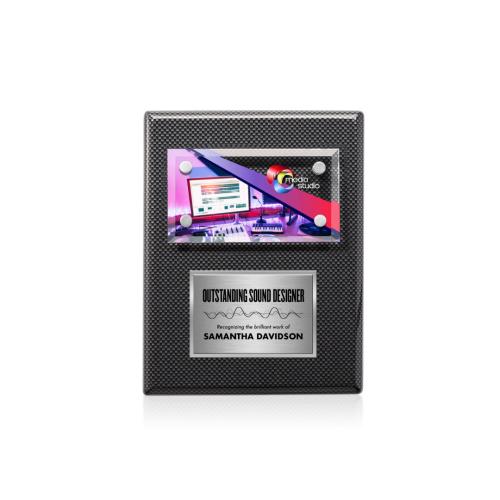 Awards and Plaques - Wall Plaque Awards - Woodward Full Color Plaque -  Carbon Fibre/Silver