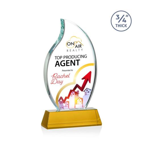 Awards and Plaques - Crystal Trophies - Summers Full Color on Helton Base Amber Flame Crystal Trophy