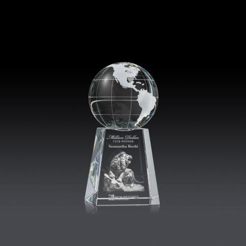 Awards and Plaques - Crystal Trophies - Globe on Tall Base 3D