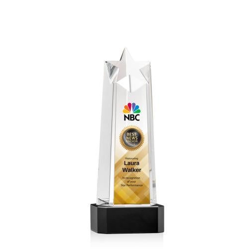 Awards and Plaques - Crystal Trophies - Delaware Star Full Color on Base Black Towers Crystal Trophy