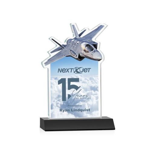 Awards and Plaques - Crystal Trophies - Top Gun Full Color Black Unique Crystal Trophy