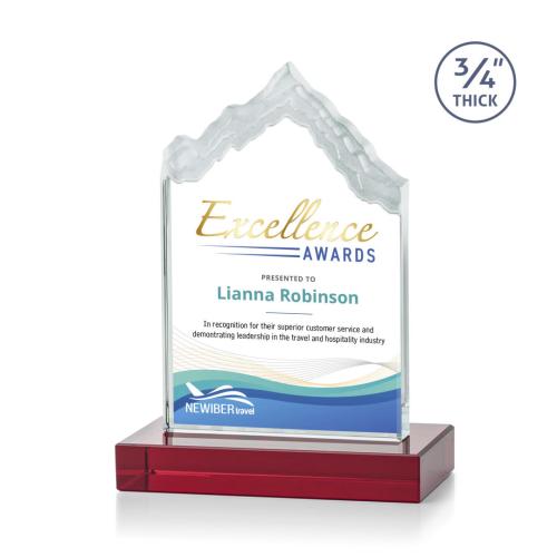 Awards and Plaques - Crystal Trophies - McGinnis Full Color Red Peaks Crystal Trophy