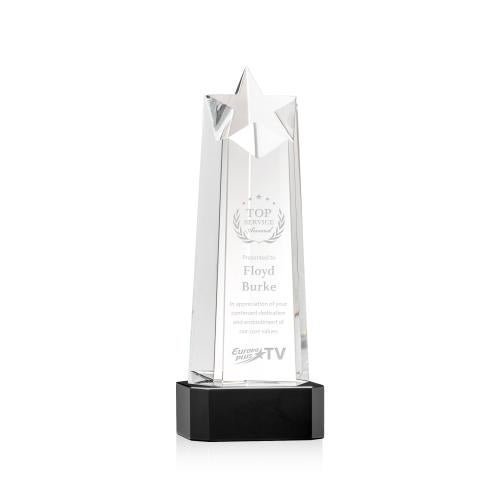 Awards and Plaques - Crystal Trophies - Delaware Star on Base - Black