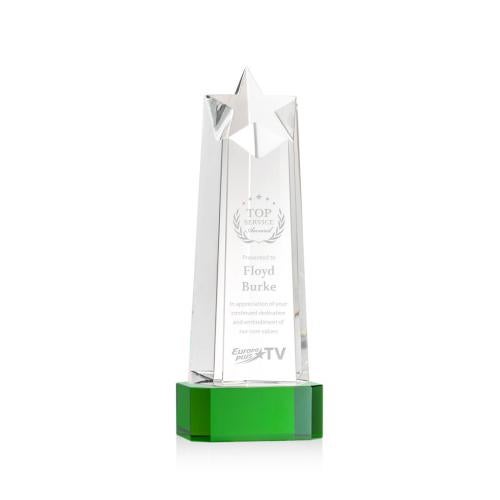 Awards and Plaques - Crystal Trophies - Delaware Star on Base - Green