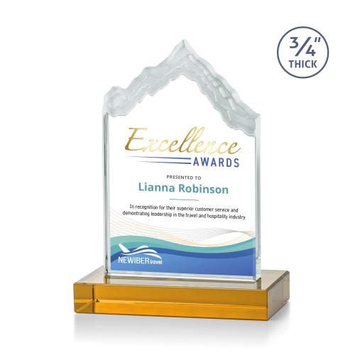 Awards and Plaques - Crystal Trophies - McGinnis Full Color Amber Peaks Crystal Trophy