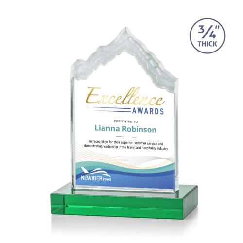Awards and Plaques - Crystal Trophies - McGinnis Full Color Green Peaks Crystal Trophy