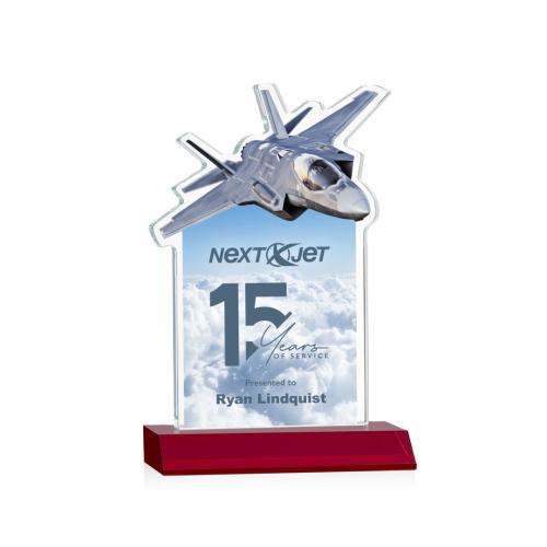 Awards and Plaques - Crystal Trophies - Top Gun Full Color Red Unique Crystal Trophy