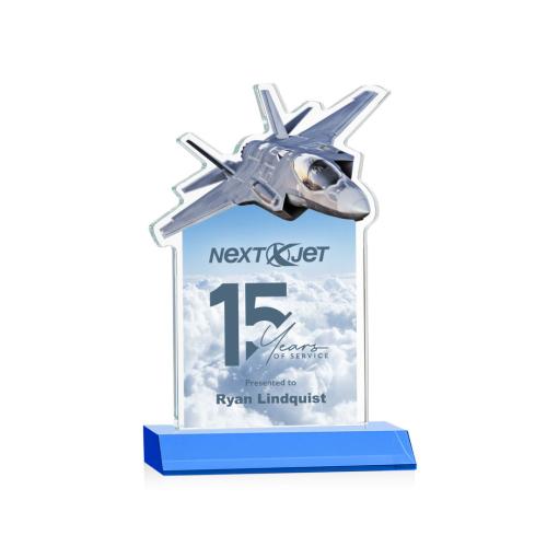 Awards and Plaques - Crystal Trophies - Top Gun Full Color Sky Blue Unique Crystal Trophy