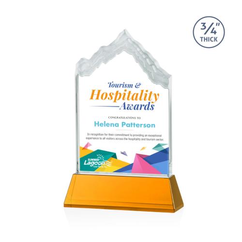 Awards and Plaques - Crystal Trophies - McGinnis Full Color on Helton Amber Peaks Crystal Trophy