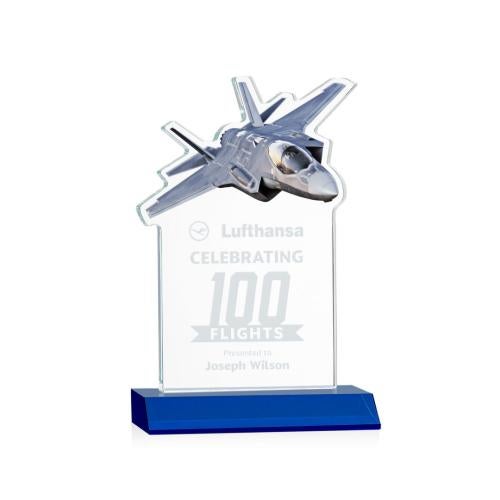 Awards and Plaques - Crystal Trophies - Top Gun Blue Unique Crystal Trophy