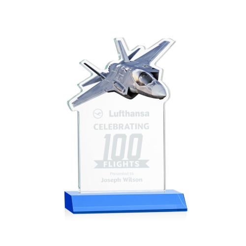 Awards and Plaques - Crystal Trophies - Top Gun Sky Blue Unique Crystal Trophy