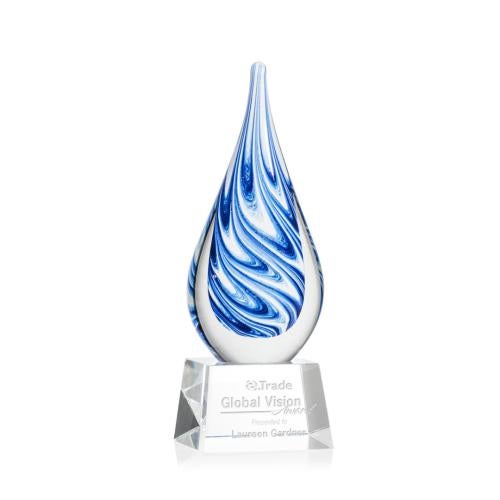 Awards and Plaques - Glass Trophies - Art Glass Trophies - Marlin on Small Crystal Base - Clear