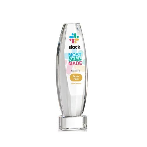 Awards and Plaques - Crystal Trophies - Hoover Full Color on Half Round Base Clear Towers Crystal Trophy