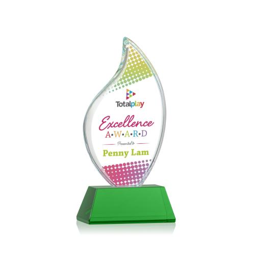 Awards and Plaques - Crystal Trophies - Teague Vividprint™ on Helton Green Flame Crystal Trophy