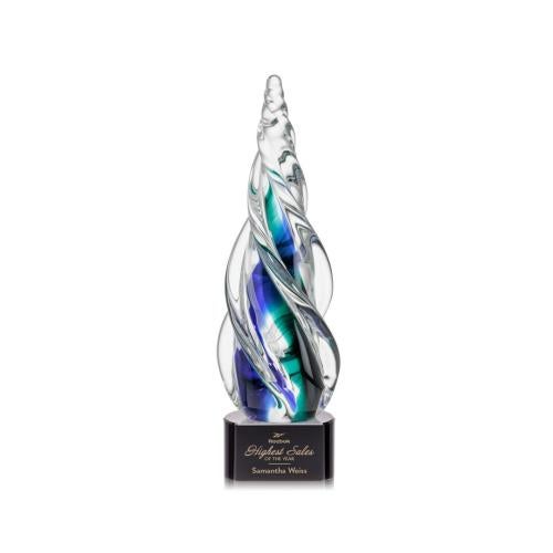 Awards and Plaques - Glass Trophies - Art Glass Trophies - Alderon on Half Round Base - Black
