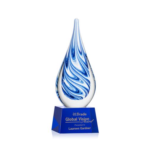 Awards and Plaques - Glass Trophies - Art Glass Trophies - Marlin on Small Crystal Base - Blue