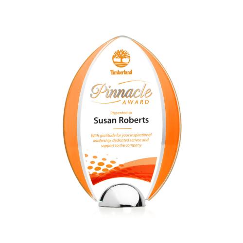 Awards and Plaques - Crystal Trophies - Lincoln Full Color Orange Tear Drop Crystal Trophy