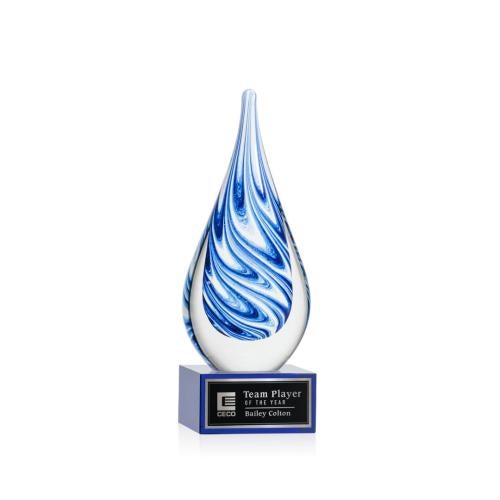 Awards and Plaques - Glass Trophies - Art Glass Trophies - Marlin on Plated Crystal Base - Blue