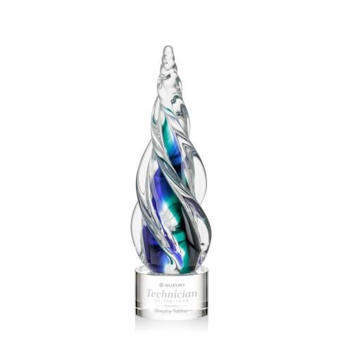 Awards and Plaques - Glass Trophies - Art Glass Trophies - Alderon on Round Base - Clear