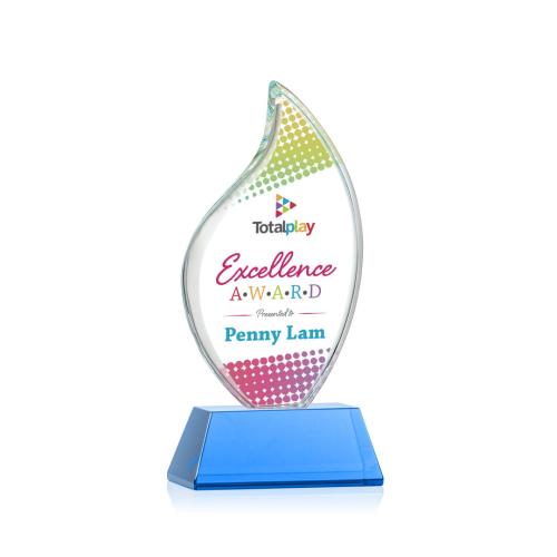 Awards and Plaques - Crystal Trophies - Teague Vividprint™ on Helton Sky Blue Flame Crystal Trophy