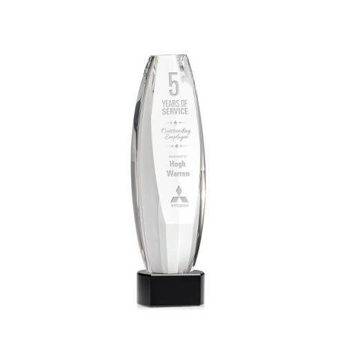 Awards and Plaques - Crystal Trophies - Hoover on Half Round Base Black Towers Crystal Trophy