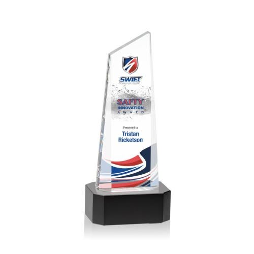 Awards and Plaques - Crystal Trophies - Bishop Tower Full Color on Corned Black Peaks Crystal Trophy