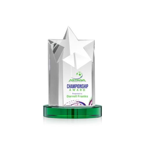 Awards and Plaques - Crystal Trophies - Weber Full Color on Charles Base Green Crystal Trophy