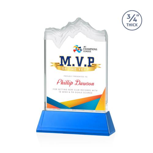 Awards and Plaques - Crystal Trophies - Castellanos Full Color on Helton Sky Blue Peaks Crystal Trophy
