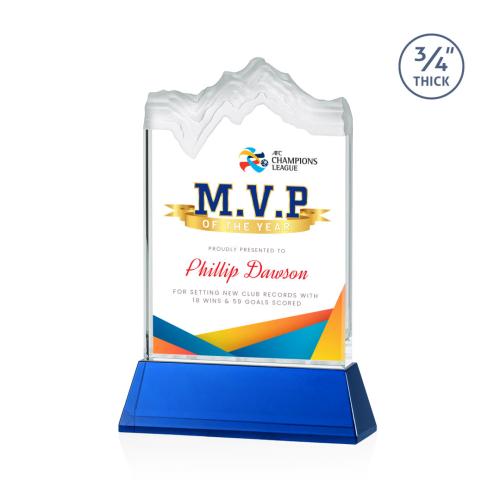 Awards and Plaques - Crystal Trophies - Castellanos Full Color on Helton Blue Peaks Crystal Trophy