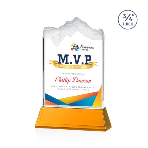 Awards and Plaques - Crystal Trophies - Castellanos Full Color on Helton Amber Peaks Crystal Trophy