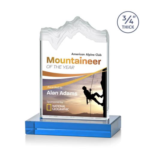 Awards and Plaques - Crystal Trophies - Castellanos Full Color Sky Blue Peaks Crystal Trophy