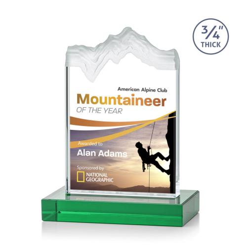 Awards and Plaques - Crystal Trophies - Castellanos Full Color Green Peaks Crystal Trophy