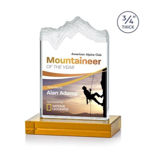 Awards and Plaques - Crystal Trophies - Castellanos Full Color Amber Peaks Crystal Trophy