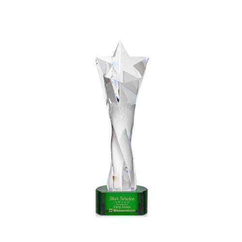 Awards and Plaques - Crystal Trophies - Arlington Star on Half Round Base Green Crystal Trophy