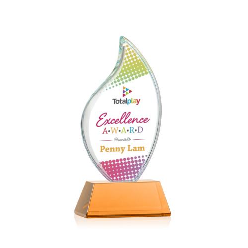 Awards and Plaques - Crystal Trophies - Teague Vividprint™ on Helton Amber Flame Crystal Trophy