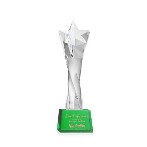 Awards and Plaques - Crystal Trophies - Arlington Star on Small Base Green Crystal Trophy