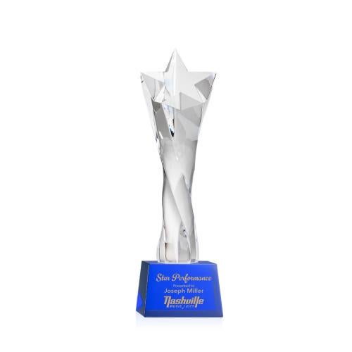 Awards and Plaques - Crystal Trophies - Arlington Star on Small Base Blue Crystal Trophy