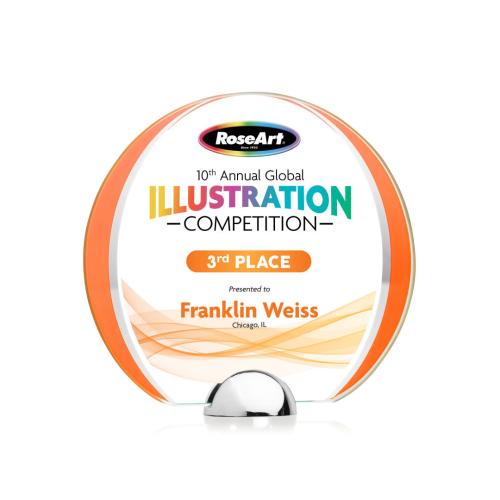 Awards and Plaques - Crystal Trophies - Stanton Full Color Orange Circle Crystal Trophy