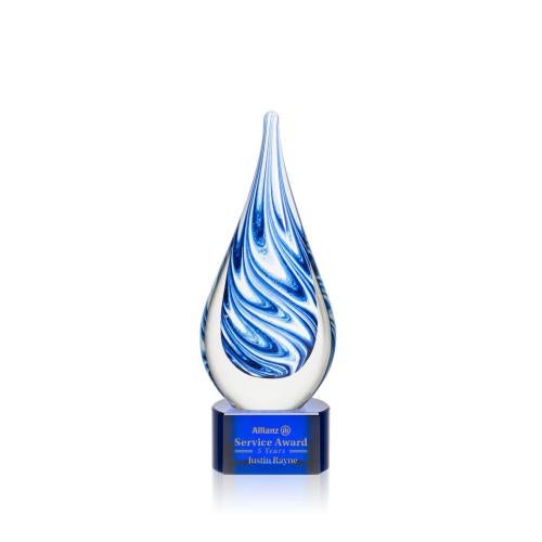 Awards and Plaques - Glass Trophies - Art Glass Trophies - Marlin on Half Round Base - Blue