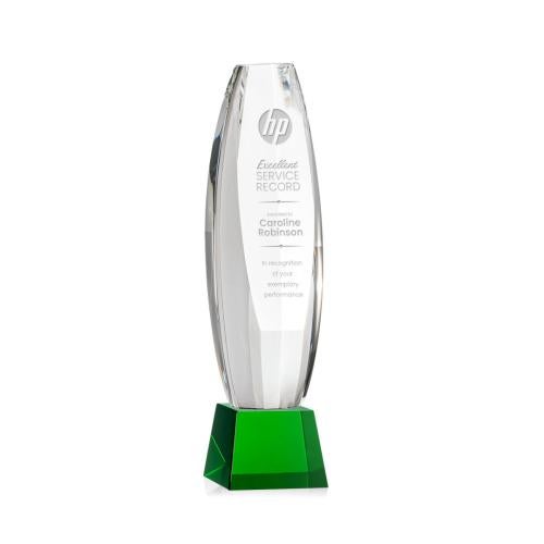 Awards and Plaques - Crystal Trophies - Hoover on Small Base Green Towers Crystal Trophy